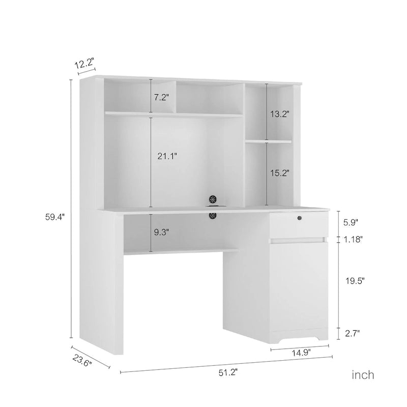 Bureau d'ordinateur moderne avec ports de charge et rangement verrouillable pour bureau à domicile ou espaces de travail compacts