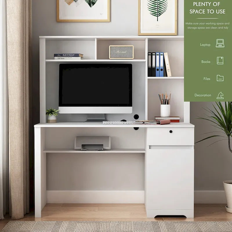 Bureau d'ordinateur moderne avec ports de charge et rangement verrouillable pour bureau à domicile ou espaces de travail compacts