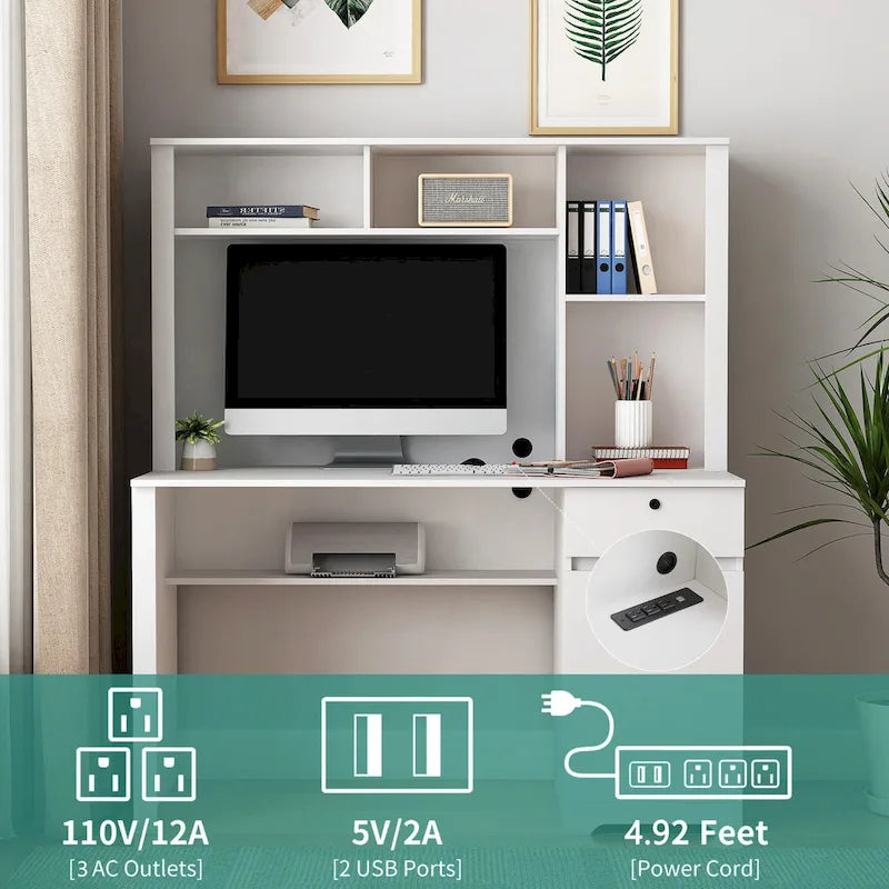 Bureau d'ordinateur moderne avec ports de charge et rangement verrouillable pour bureau à domicile ou espaces de travail compacts