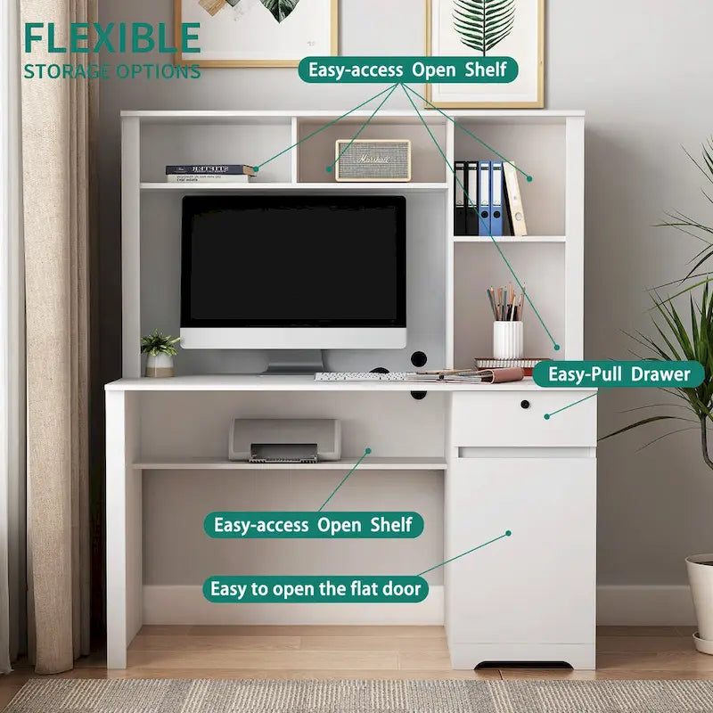 Bureau d'ordinateur moderne avec ports de charge et rangement verrouillable pour bureau à domicile ou espaces de travail compacts