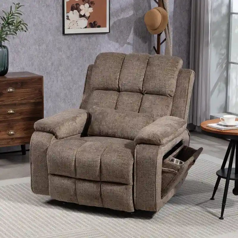 Fauteuil inclinable releveur avec repose-pieds étendu, inclinables surdimensionnés en chenille à double moteur avec chauffage/massage, chargement USB-C