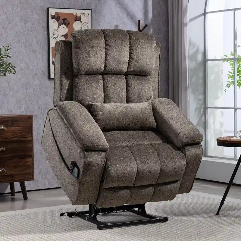 Fauteuil inclinable releveur avec repose-pieds étendu, inclinables surdimensionnés en chenille à double moteur avec chauffage/massage, chargement USB-C