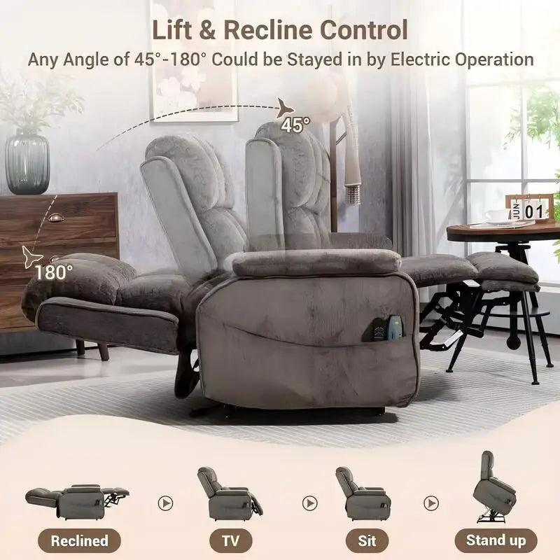 Fauteuil inclinable releveur avec repose-pieds étendu, inclinables surdimensionnés en chenille à double moteur avec chauffage/massage, chargement USB-C