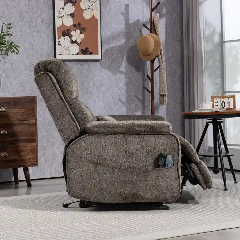 Fauteuil inclinable releveur avec repose-pieds étendu, inclinables surdimensionnés en chenille à double moteur avec chauffage/massage, chargement USB-C
