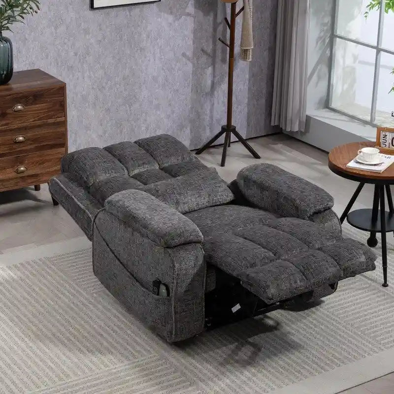 Fauteuil inclinable releveur avec repose-pieds étendu, inclinables surdimensionnés en chenille à double moteur avec chauffage/massage, chargement USB-C