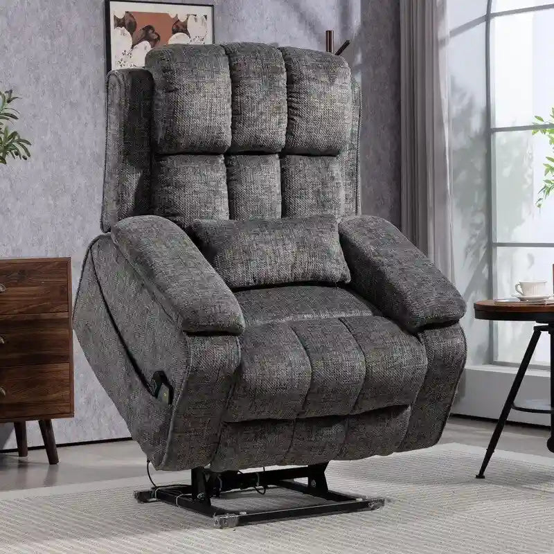 Fauteuil inclinable releveur avec repose-pieds étendu, inclinables surdimensionnés en chenille à double moteur avec chauffage/massage, chargement USB-C