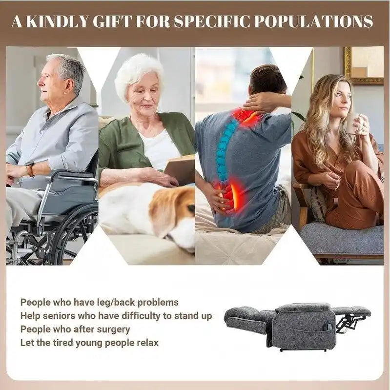 Fauteuil inclinable releveur avec repose-pieds étendu, inclinables surdimensionnés en chenille à double moteur avec chauffage/massage, chargement USB-C