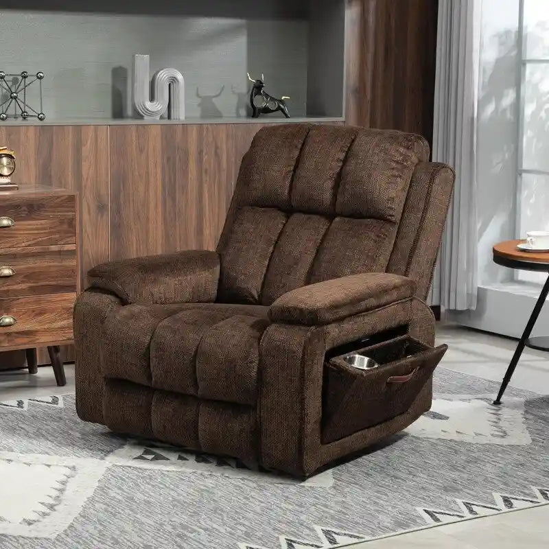 Fauteuil inclinable releveur avec repose-pieds étendu, inclinables surdimensionnés en chenille à double moteur avec chauffage/massage, chargement USB-C