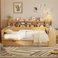 Lit de repos double en bois avec étagères de rangement, deux tiroirs et bureau, Naturel