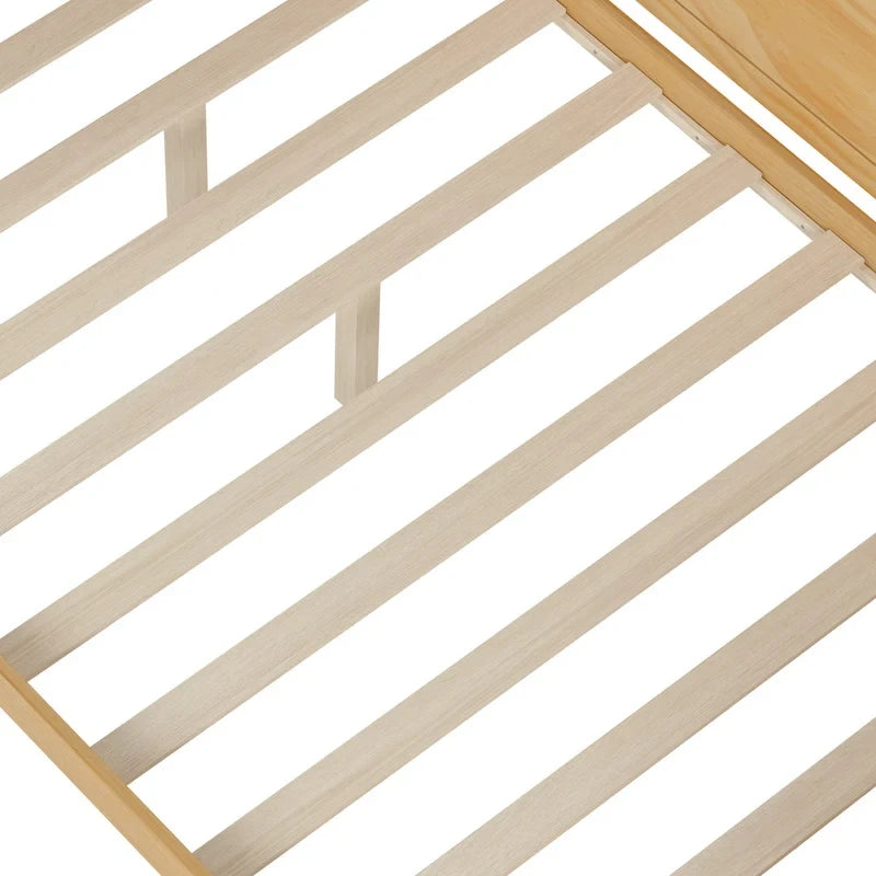 Lit de repos double en bois avec étagères de rangement, deux tiroirs et bureau, Naturel