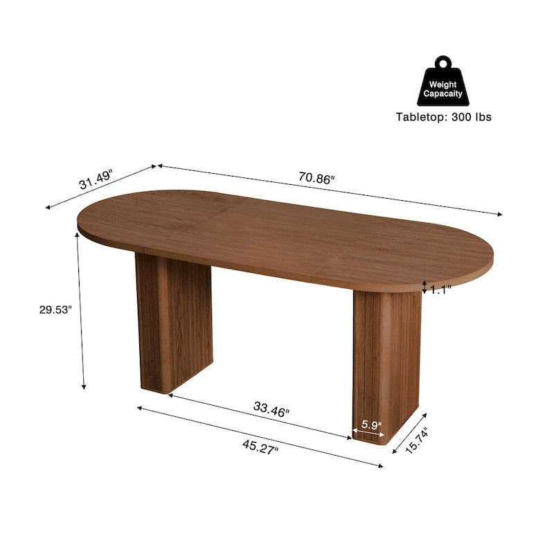 Table à manger ovale en bois de 180 cm pour 4 à 6 personnes