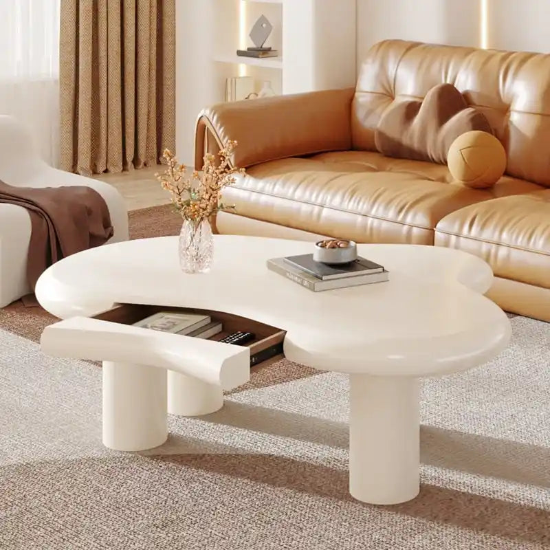Table basse moderne mignonne en forme de nuage avec tiroir pour salon