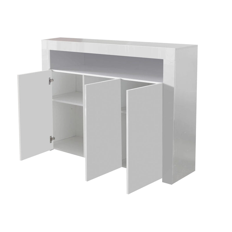 Buffet de salon meuble de rangement noir brillant avec lumière LED, meuble de cuisine moderne placard en bois