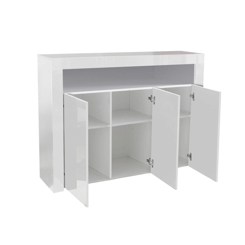 Buffet de salon meuble de rangement noir brillant avec lumière LED, meuble de cuisine moderne placard en bois
