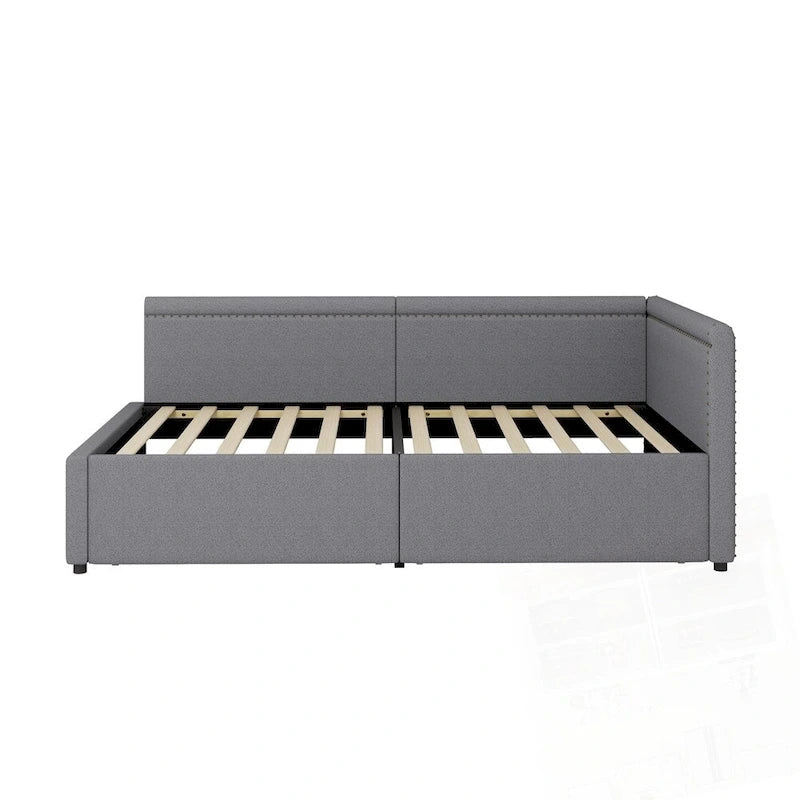 Lit de repos rembourré d'angle en forme de L, taille moderne double, avec deux tiroirs de rangement