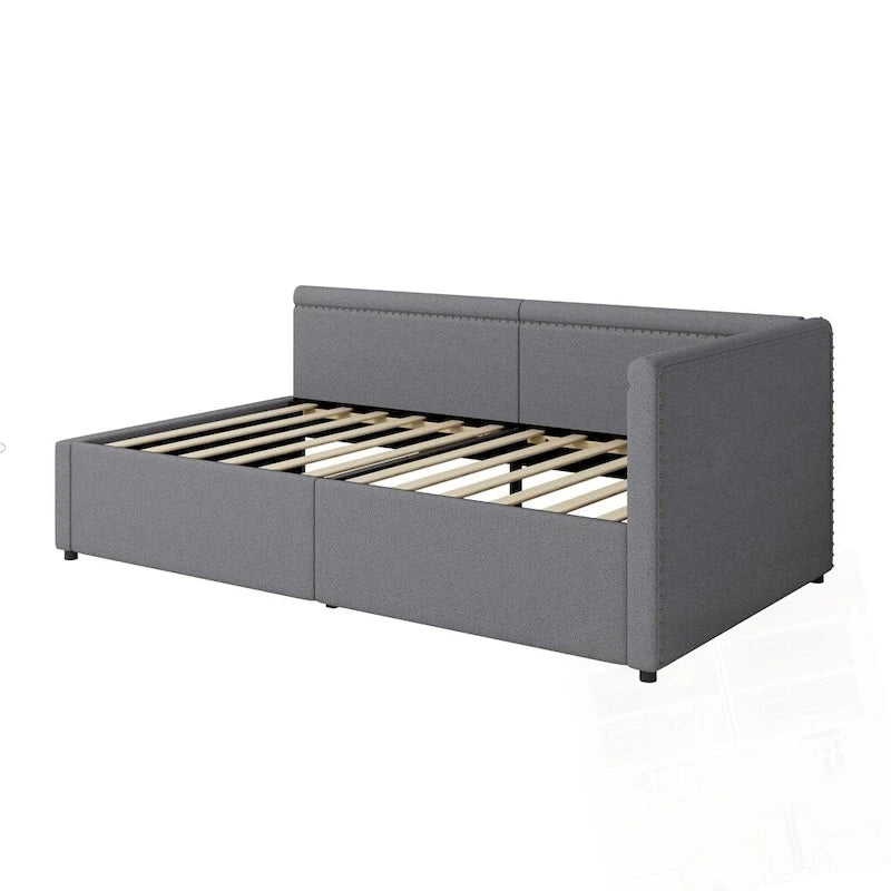 Lit de repos rembourré d'angle en forme de L, taille moderne double, avec deux tiroirs de rangement