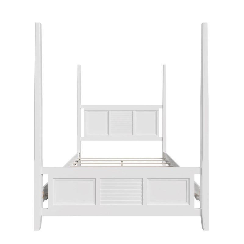 Lit à baldaquin Queen Size Roomfitters, cadre en bois traditionnel, design à lattes horizontales, blanc