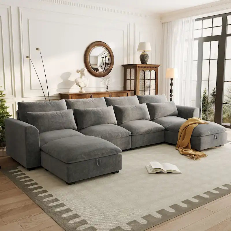 Canapé d'angle modulaire en U Roomfitters avec deux poufs, librement transformable pour salons, bureaux, salles de cinéma maison