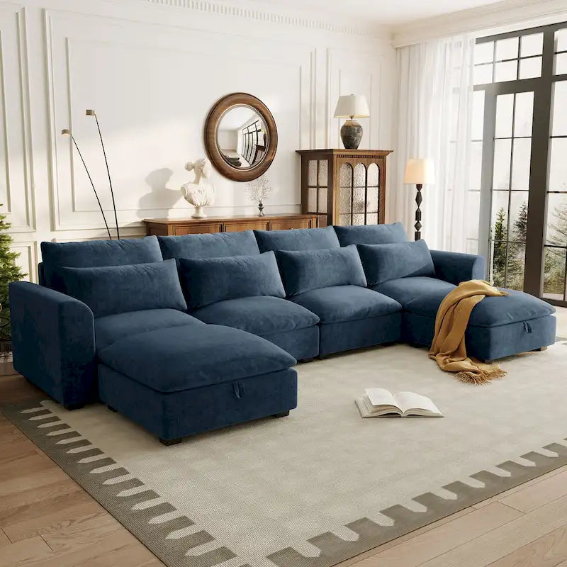 Canapé d'angle modulaire en U Roomfitters avec deux poufs, librement transformable pour salons, bureaux, salles de cinéma maison