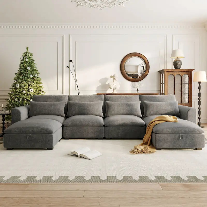 Canapé d'angle modulaire en U Roomfitters avec deux poufs, librement transformable pour salons, bureaux, salles de cinéma maison