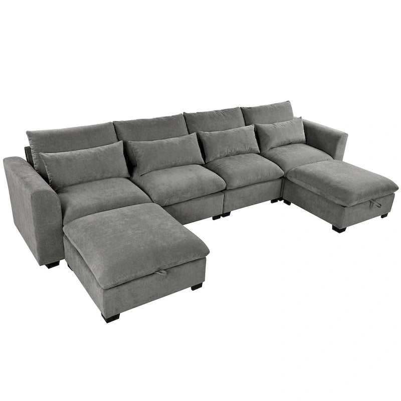 Canapé d'angle modulaire en U Roomfitters avec deux poufs, librement transformable pour salons, bureaux, salles de cinéma maison