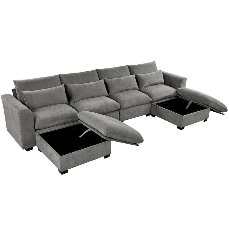 Canapé d'angle modulaire en U Roomfitters avec deux poufs, librement transformable pour salons, bureaux, salles de cinéma maison