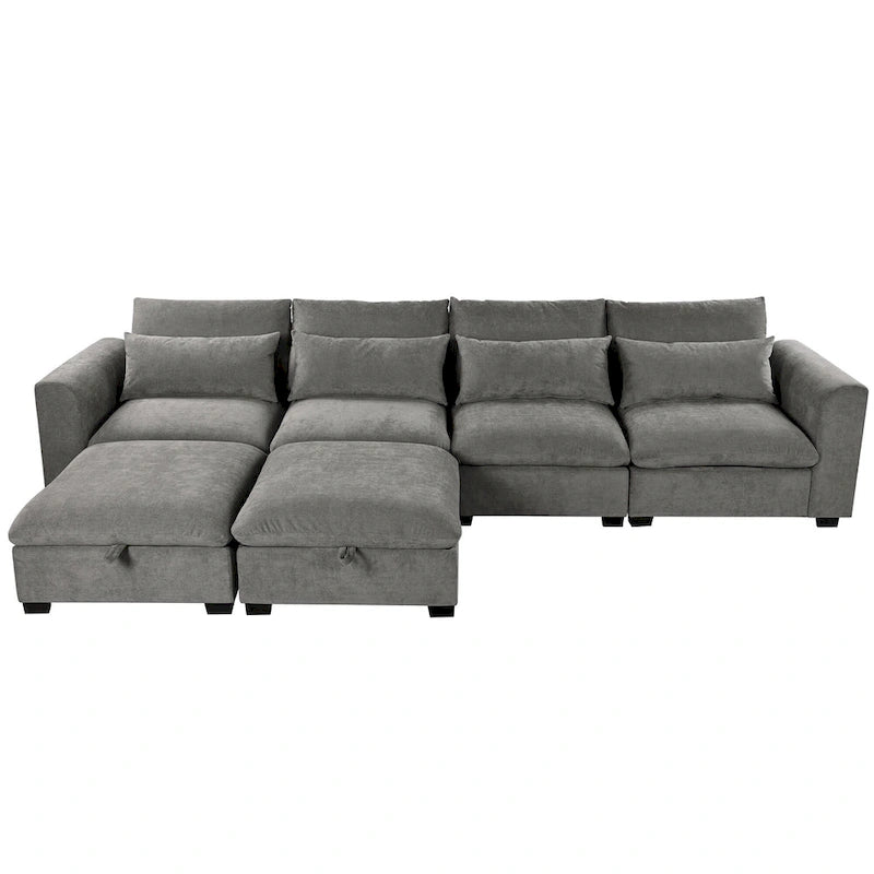 Canapé d'angle modulaire en U Roomfitters avec deux poufs, librement transformable pour salons, bureaux, salles de cinéma maison