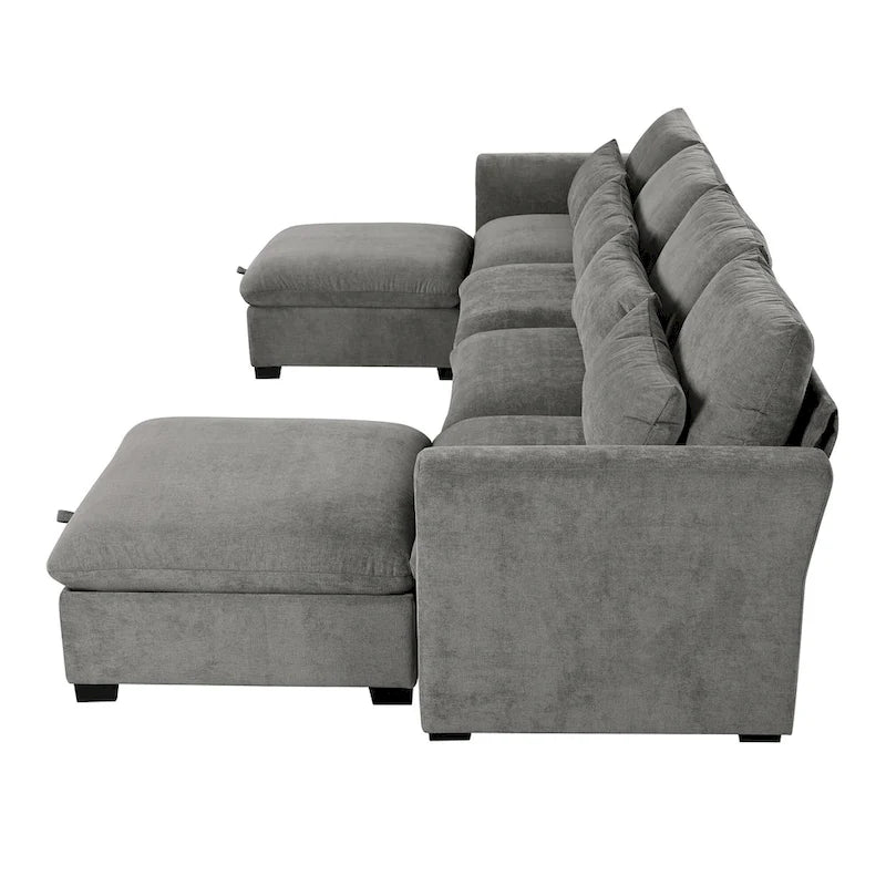 Canapé d'angle modulaire en U Roomfitters avec deux poufs, librement transformable pour salons, bureaux, salles de cinéma maison