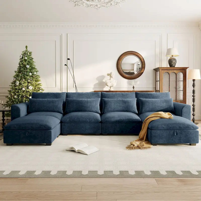 Canapé d'angle modulaire en U Roomfitters avec deux poufs, librement transformable pour salons, bureaux, salles de cinéma maison