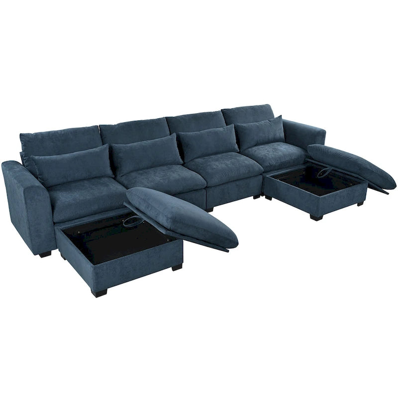 Canapé d'angle modulaire en U Roomfitters avec deux poufs, librement transformable pour salons, bureaux, salles de cinéma maison