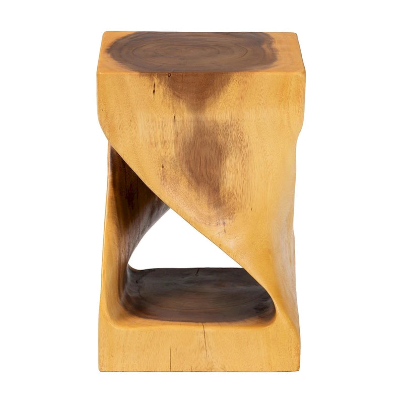 Table d'appoint Rapha sculptée à la main en bois de suar - Table d'appoint sculpturale avec motif torsadé, style bohème moderne pour salon ou chambre à coucher