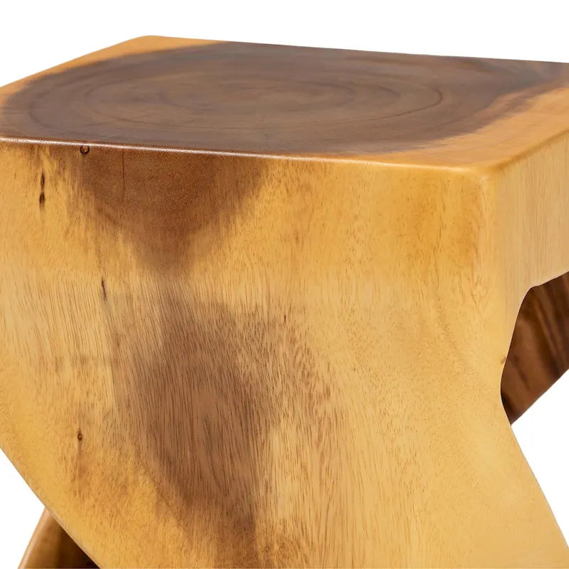 Table d'appoint Rapha sculptée à la main en bois de suar - Table d'appoint sculpturale avec motif torsadé, style bohème moderne pour salon ou chambre à coucher