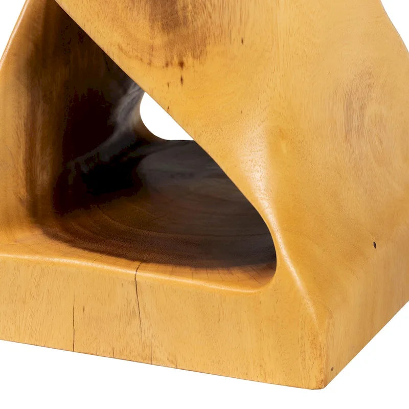 Table d'appoint Rapha sculptée à la main en bois de suar - Table d'appoint sculpturale avec motif torsadé, style bohème moderne pour salon ou chambre à coucher