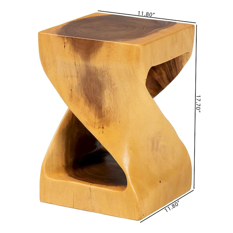 Table d'appoint Rapha sculptée à la main en bois de suar - Table d'appoint sculpturale avec motif torsadé, style bohème moderne pour salon ou chambre à coucher