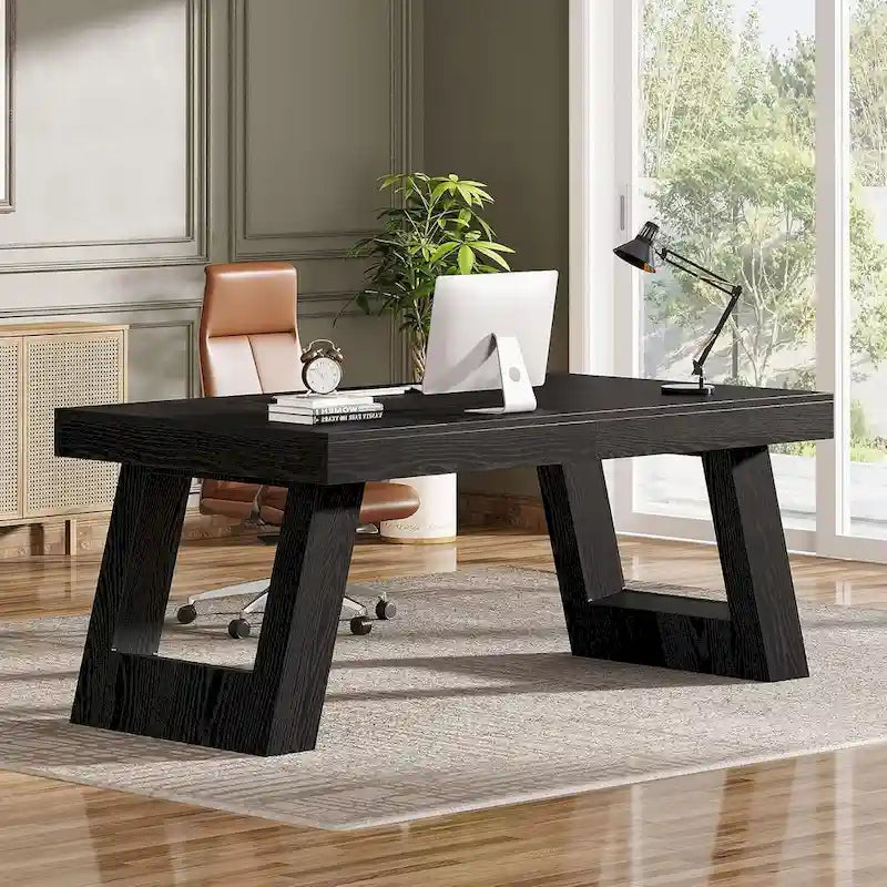 Bureau de direction en bois de 63 pouces, grand bureau d'ordinateur pour bureau à domicile