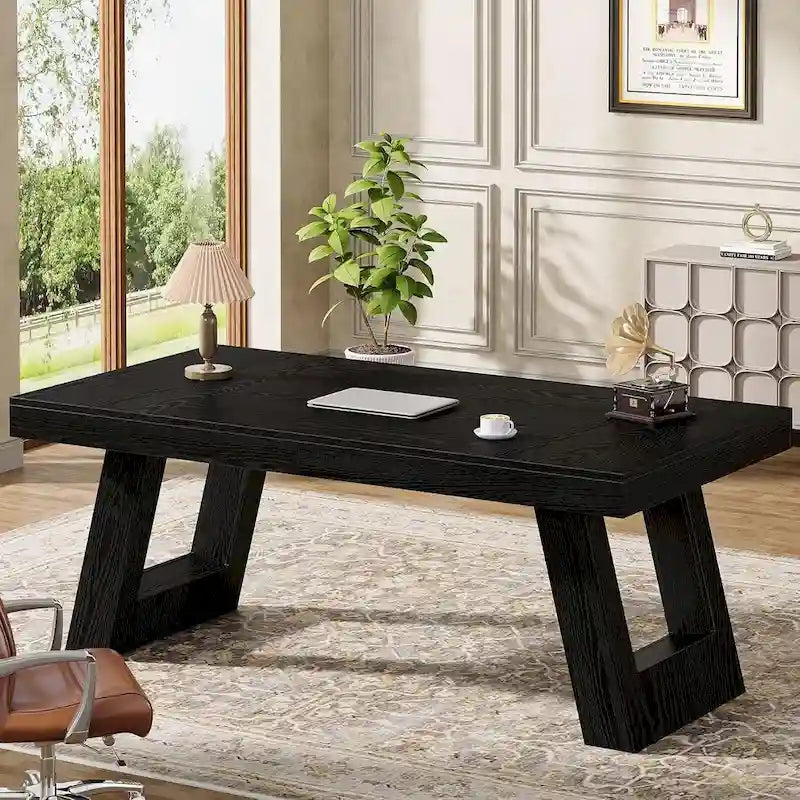Bureau de direction en bois de 63 pouces, grand bureau d'ordinateur pour bureau à domicile