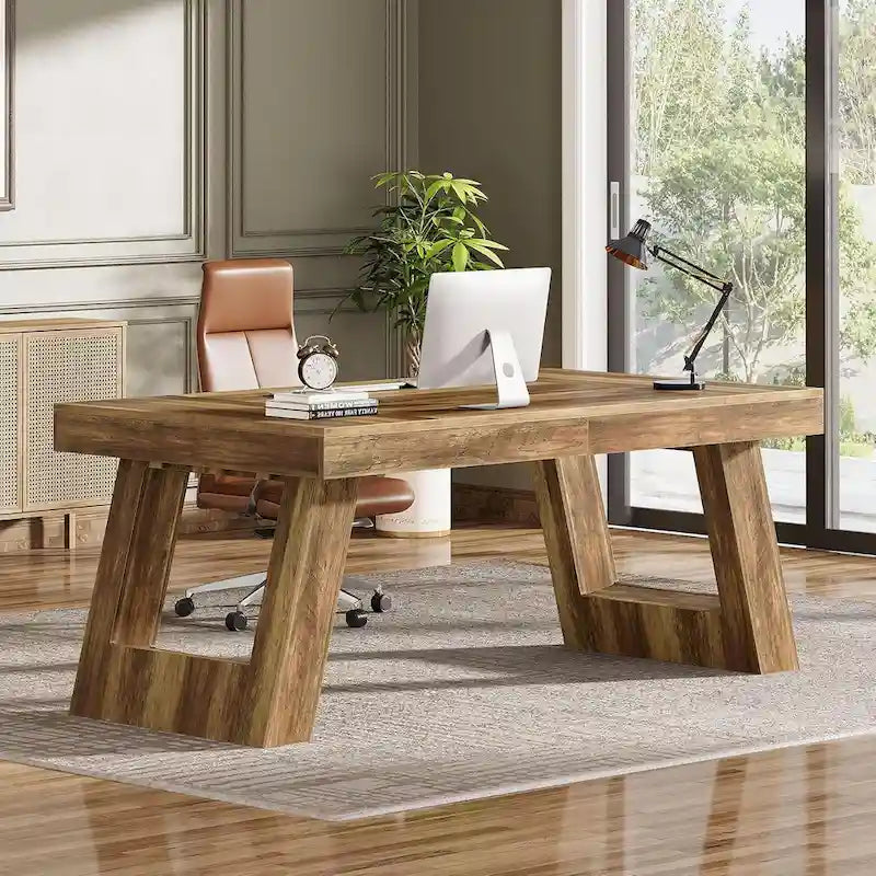 Bureau de direction en bois de 63 pouces, grand bureau d'ordinateur pour bureau à domicile