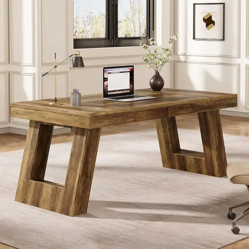 Bureau de direction en bois de 63 pouces, grand bureau d'ordinateur pour bureau à domicile