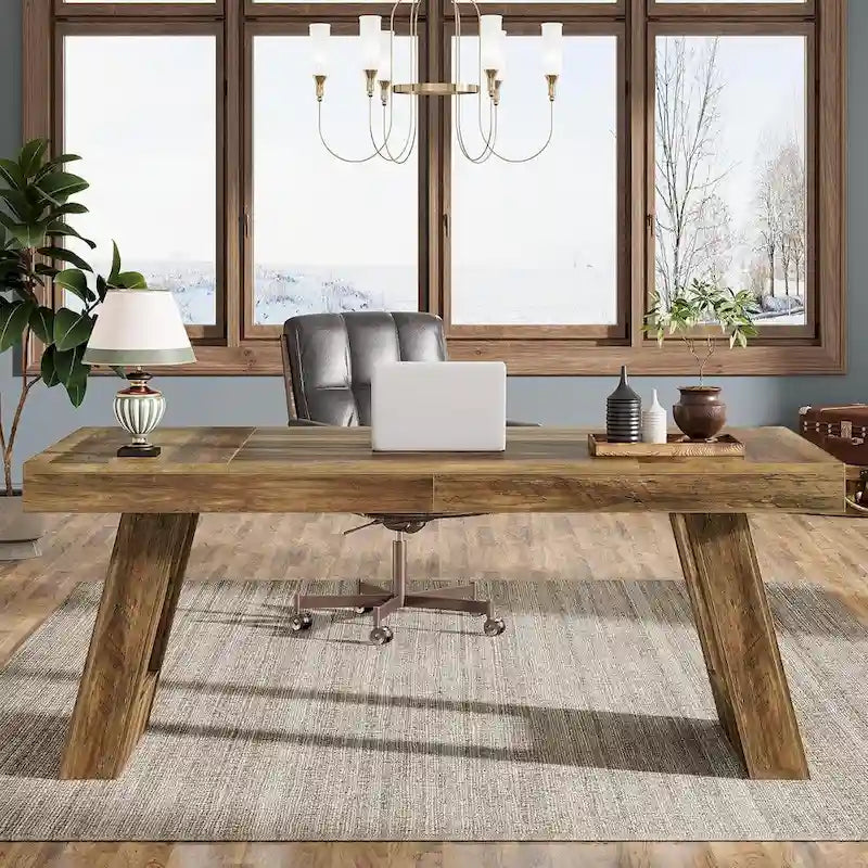 Bureau de direction en bois de 63 pouces, grand bureau d'ordinateur pour bureau à domicile