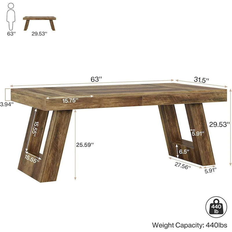 Bureau de direction en bois de 63 pouces, grand bureau d'ordinateur pour bureau à domicile