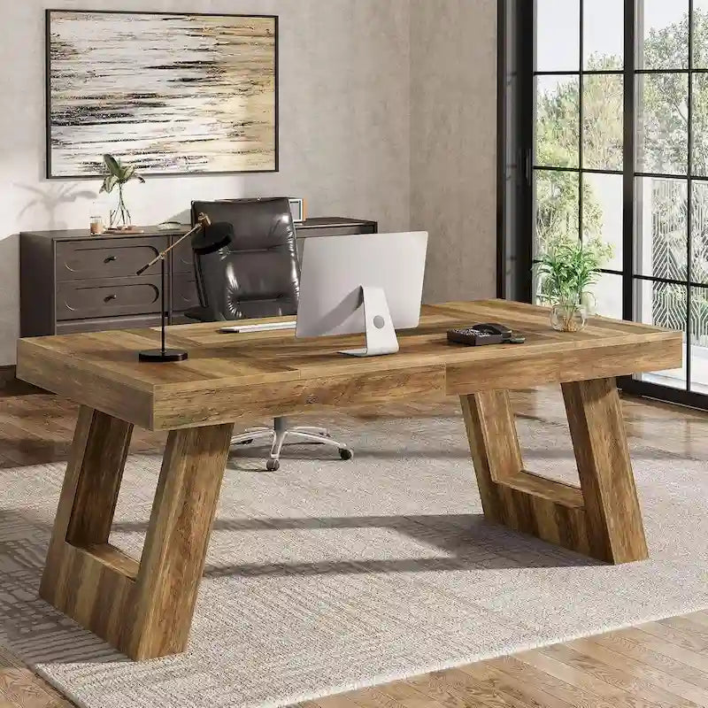 Bureau de direction en bois de 63 pouces, grand bureau d'ordinateur pour bureau à domicile
