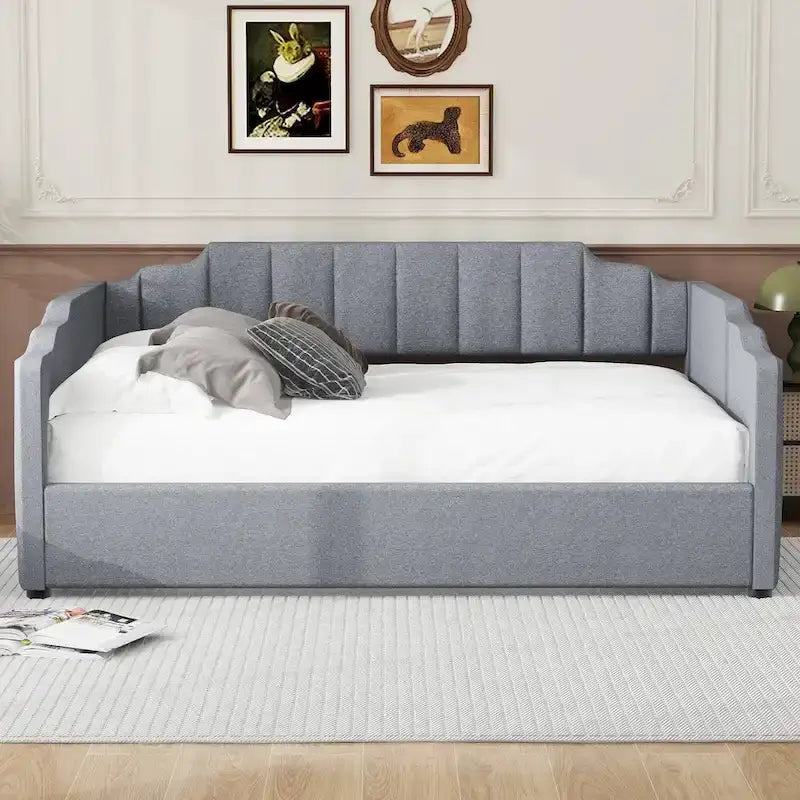 Canapé-lit rembourré avec rangement, taille double, beige