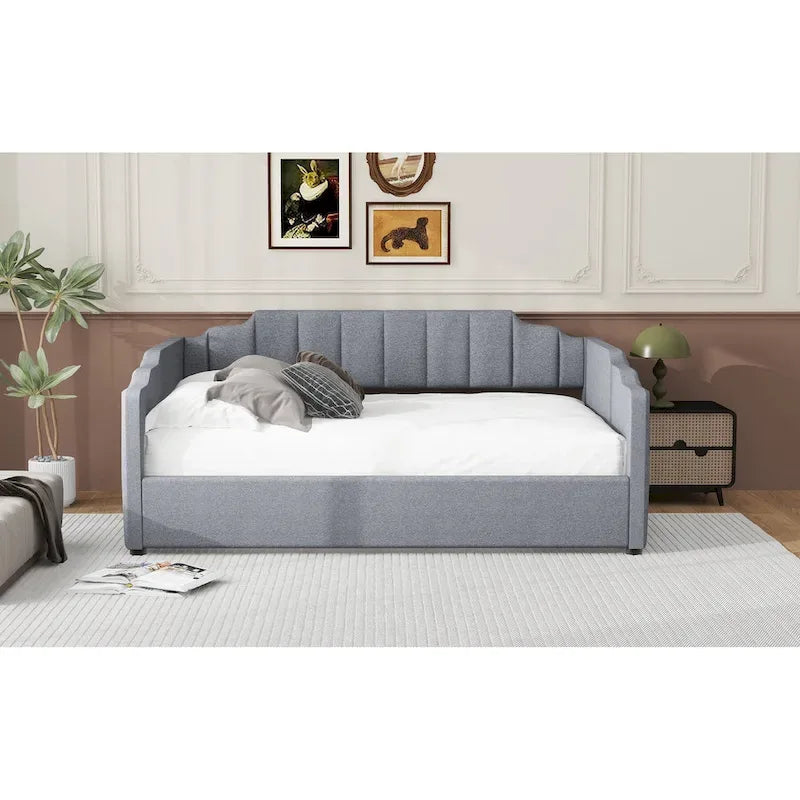 Canapé-lit rembourré avec rangement, taille double, beige