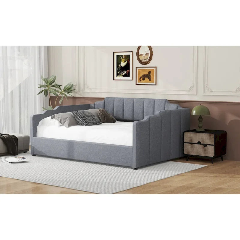 Canapé-lit rembourré avec rangement, taille double, beige