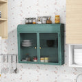 Meuble de rangement mural à 2 portes en métal avec portes et étagères en verre trempé pour salle de bain, cuisine, salon et bureau