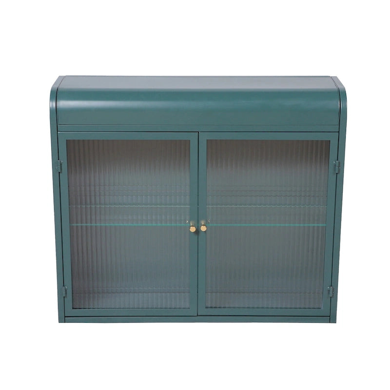 Meuble de rangement mural à 2 portes en métal avec portes et étagères en verre trempé pour salle de bain, cuisine, salon et bureau