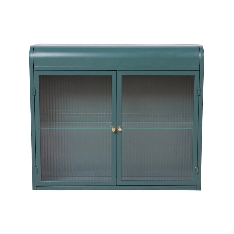 Meuble de rangement mural à 2 portes en métal avec portes et étagères en verre trempé pour salle de bain, cuisine, salon et bureau