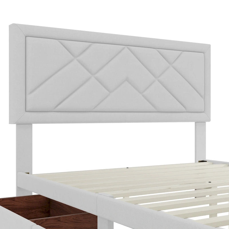 Lit plateforme Queen avec tête de lit et cadre de rangement