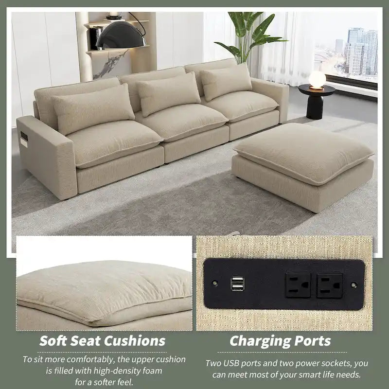 Canapé d'angle convertible en L avec rangement, 2 oreillers et port USB pour salon