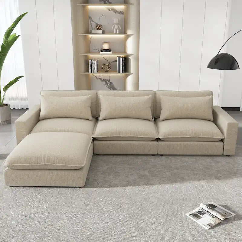 Canapé d'angle convertible en L avec rangement, 2 oreillers et port USB pour salon